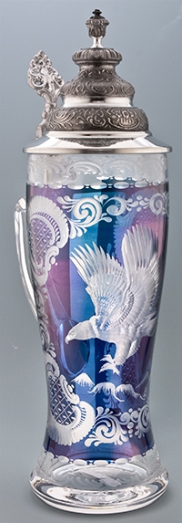 Blue Tall Cut Glass Eagle Stein