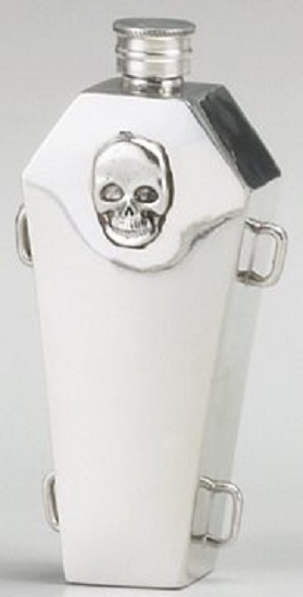 Coffin with Skull Fine English Pewter Flask