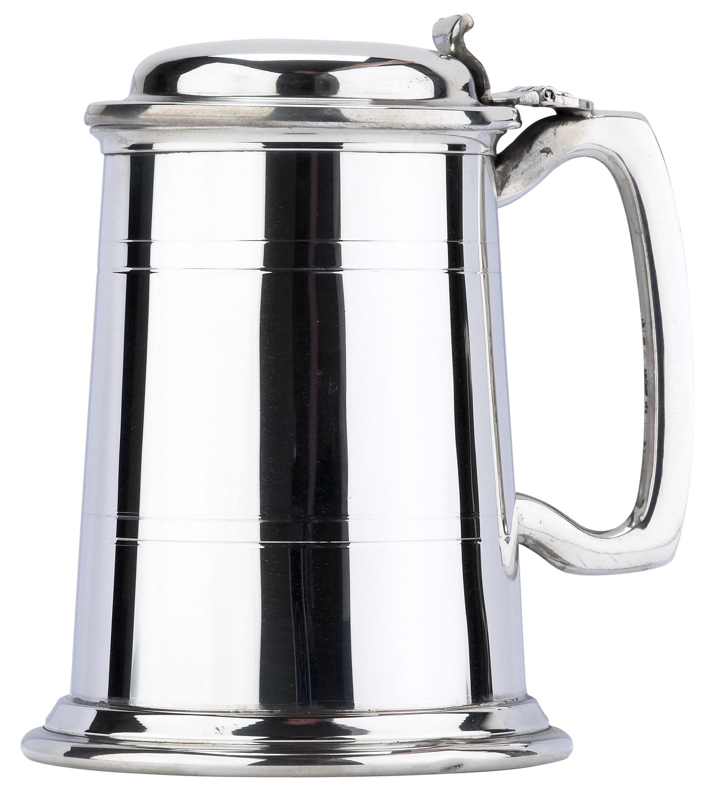 Commodore Two Line Fine English Pewter Tankard with Lid