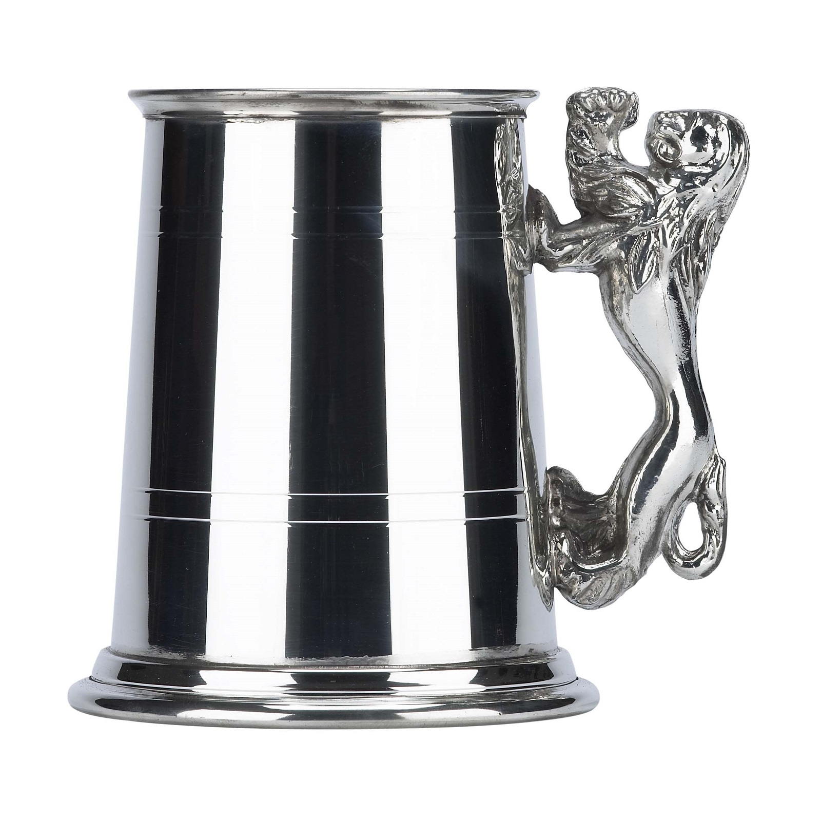 Commodore Two Line Fine English Pewter Tankard with Lion Handle
