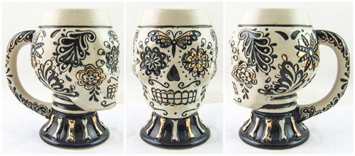 Day of the Dead Gold Skull Mug with Handle