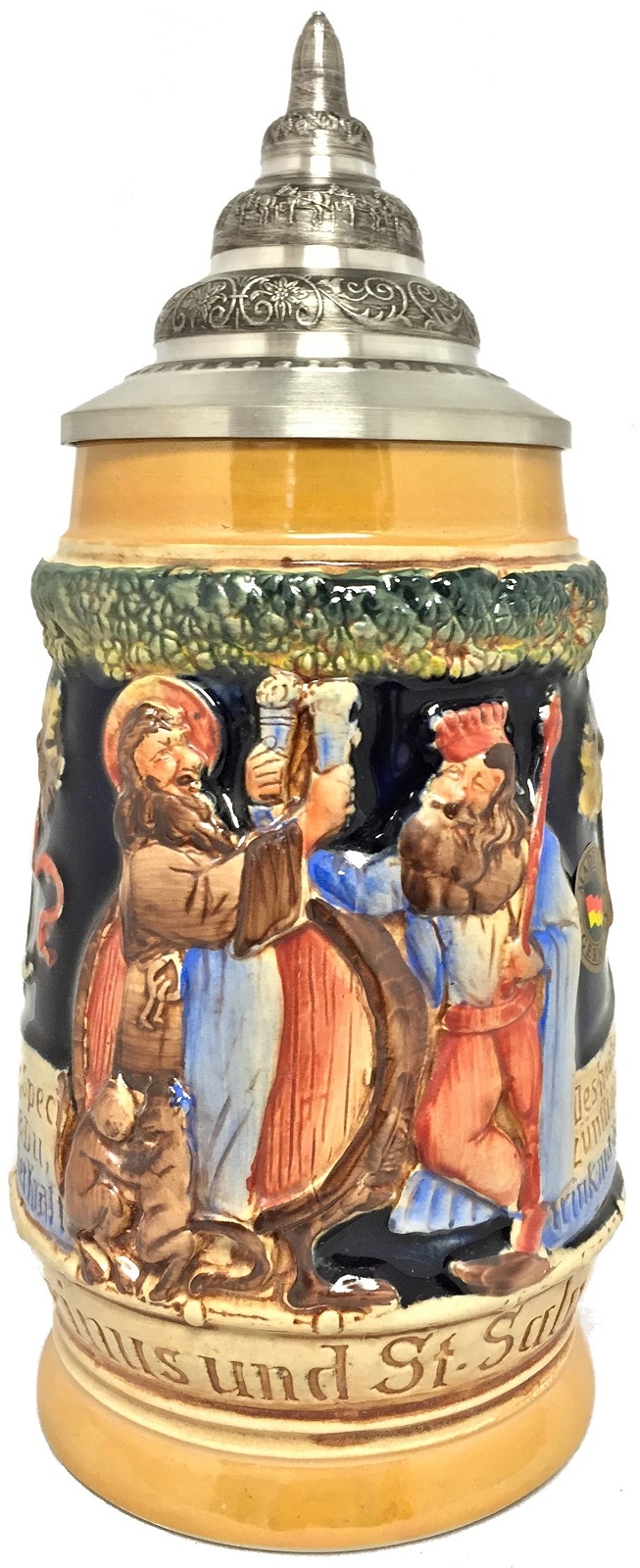 Gambrinus King of Beers and Saint Salvator Toasting German Beer Stein .5 L