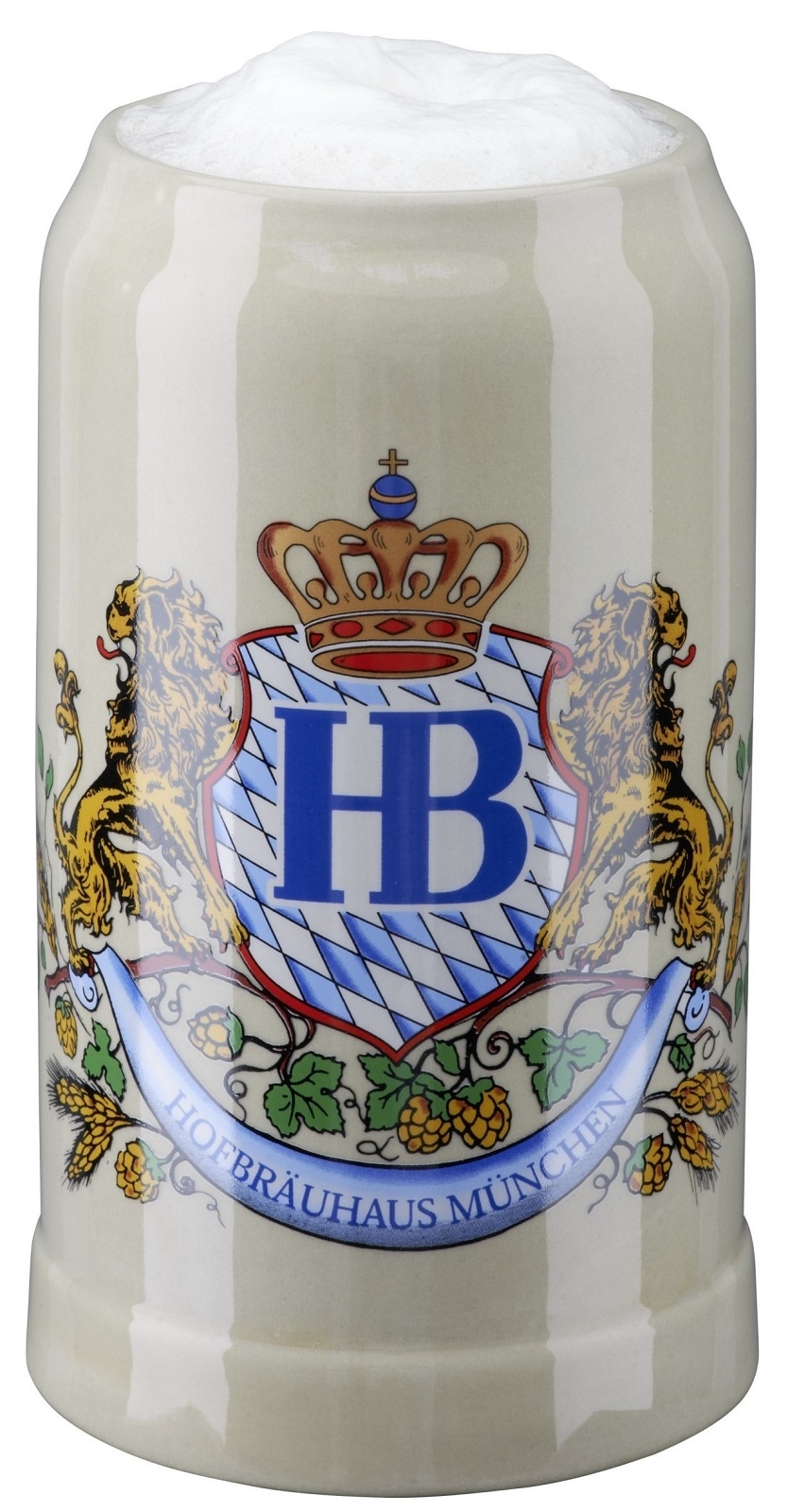Hofbrauhaus Munich Munchen Lion Crest Stoneware German Beer Mug 1 L