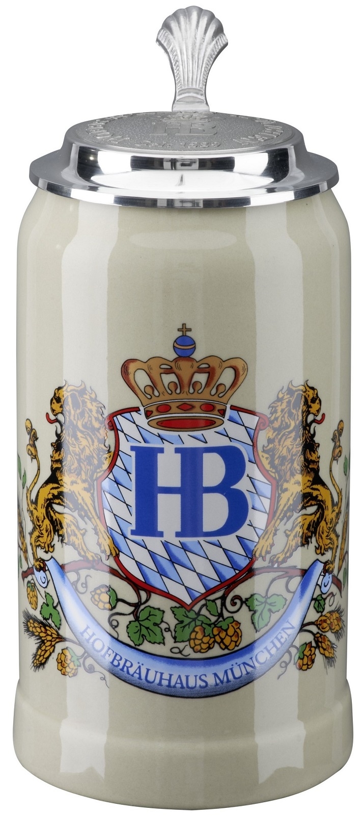 Hofbrauhaus Munich Munchen Lion Crest Stoneware German Beer Stein 1 L
