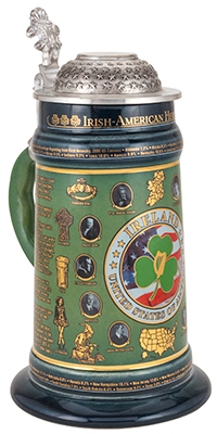 IRISH-AMERICAN STEIN WITH FLAT PEWTER LID