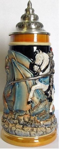 Medieval Knight Riding a Horse Fighting a Dragon LE German Beer Stein .5 L