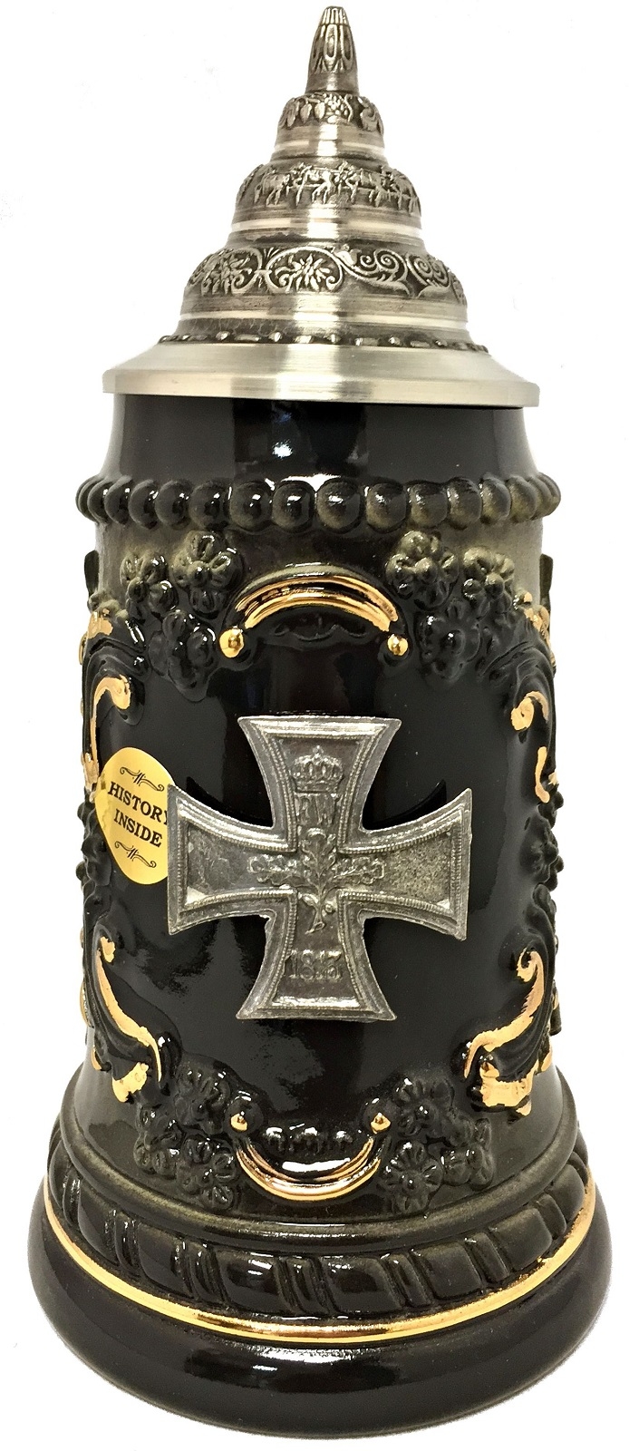 Pewter Iron Cross Military Decoration German Beer Stein .25 L Made in Germany
