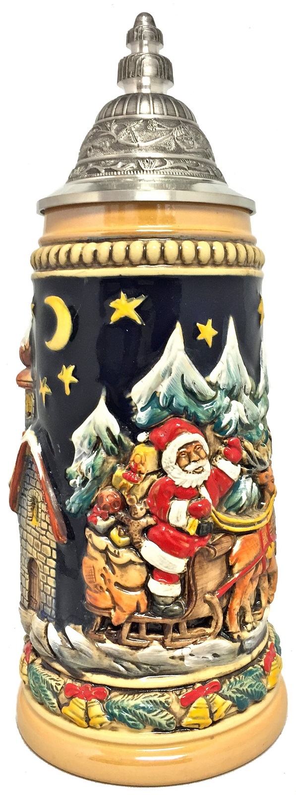 Santa Claus Riding His Sleigh with Reindeer LE Christmas German Beer Stein .5 L