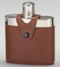 STAINLESS STEEL FLASK W/ BROWN COVER