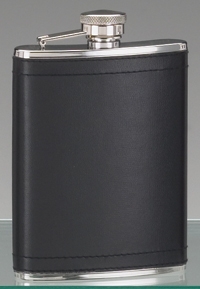STAINLESS STEEL HIP FLASK W/ BLACK LEATHER COVER