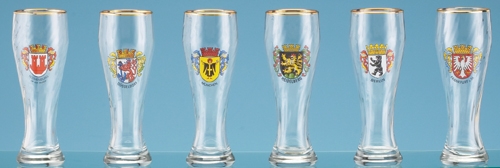 WEIZENBIER GOLD TRIM GLASS-SET OF  6 ASSORTED