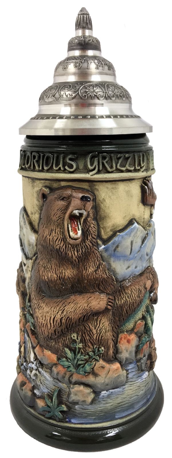 Grizzly Bear Fishing For Salmon Rustic Relief LE German Beer Stein .75 L Germany