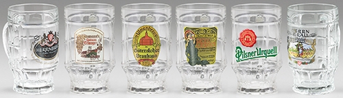 GLASS BEER MUGS -SET OF 6 ASSORTED
