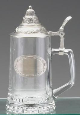 PEWTER EMBLEM GLASS STEIN W/REMOVABLE LID
