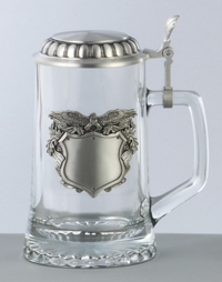 GLASS STEIN WITH PATRIOTIC EAGLE BADGE