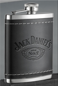 *JACK DANIEL'S STAINLESS STEEL LEATHER COVER FLASK
