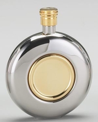 STAINLESS STEEL FLASK W/ GOLD CENTER & RIM