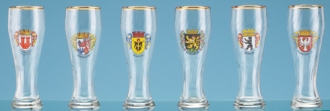 WEIZENBIER GOLD TRIM GLASS-SET OF  6 ASSORTED