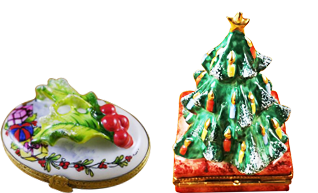 This is selection of elegant porcelain Limoges Boxes having themes that celebrate the Christmas and New Years holidays.