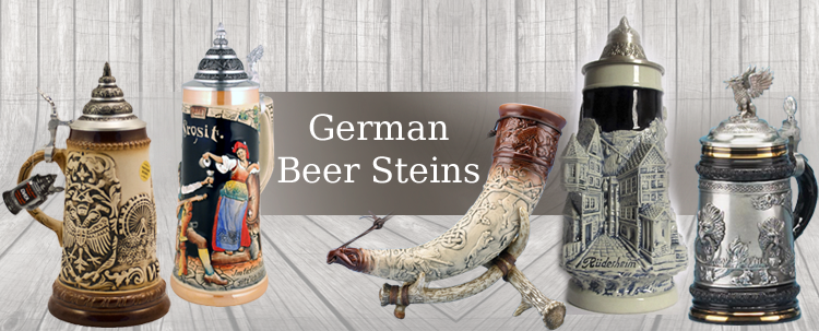 Beer Steins offers exclusive collection of authentic German Beer Steins, Beer Mugs and Glassware: traditional beer steins, figural beer steins, beer glasses.